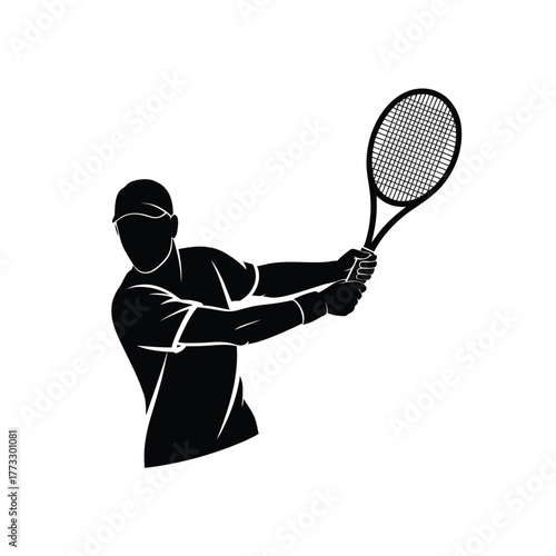 Silhouette of a tennis player swinging a racquet