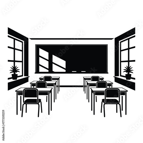 Empty classroom with desks and blackboard illustration
