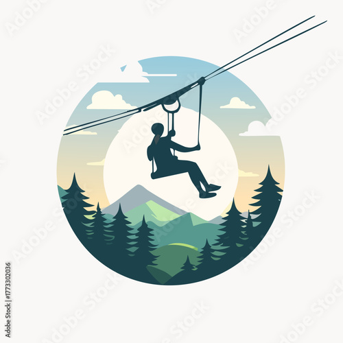 Adventurous person enjoying a thrilling zipline experience in nature.