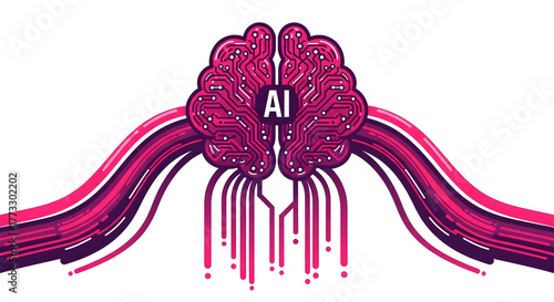 AI Brain Circuit Board and Data Streams - Artificial Intelligence Technology Concept