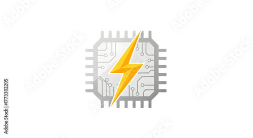 Circuit board with lightning bolt icon- technology power and speed concept