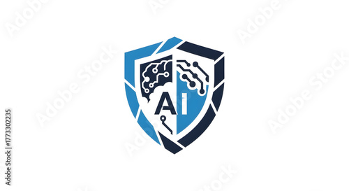 AI Artificial Intelligence Shield Logo Brain Circuit Board Pattern Technology Security Protection