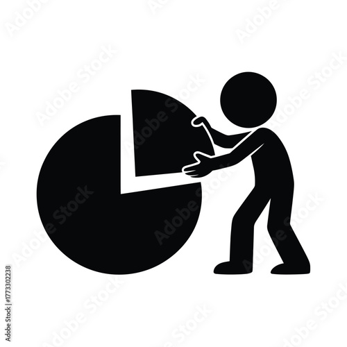 Person taking a piece from a pie chart representing data