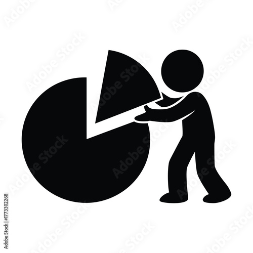 Person taking a slice from a pie chart representing data analysis
