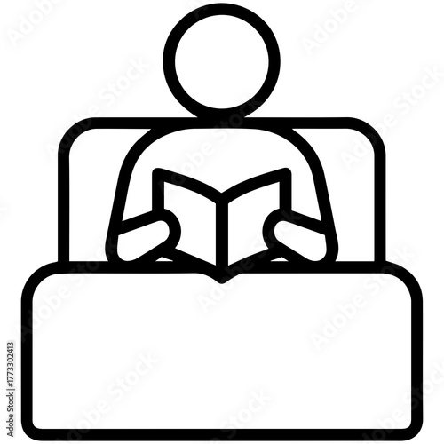 Serene Reader's Retreat: Minimalist Illustration of Person Reading in Bed, Enjoying Literary Escape and Comfort