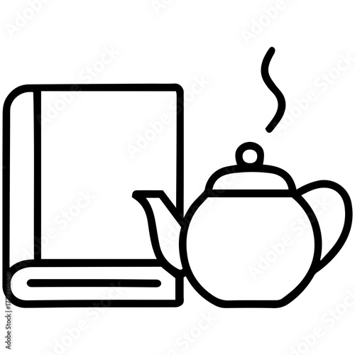 Book and Tea: A serene moment captured with a steaming teapot and a book, inviting viewers to delve into a world of comfort and tranquility.