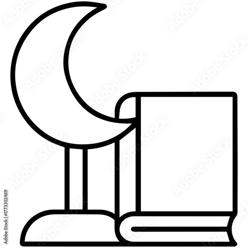 Mystical Moon and Tome: A symbolic representation of knowledge and faith, featuring a crescent moon and an ancient book, intertwined with spirituality and wisdom.