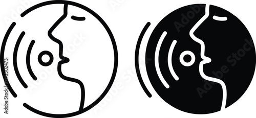 Voice Recognition Icon. AI Speech, Sound Wave, and Audio Communication Symbol or Vector Silhouette..eps