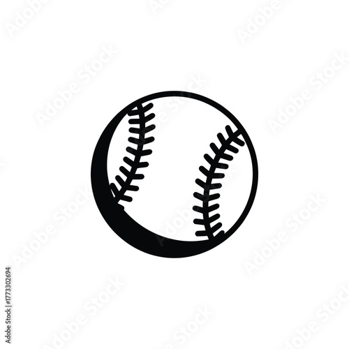 Simple black and white graphic illustration of a baseball