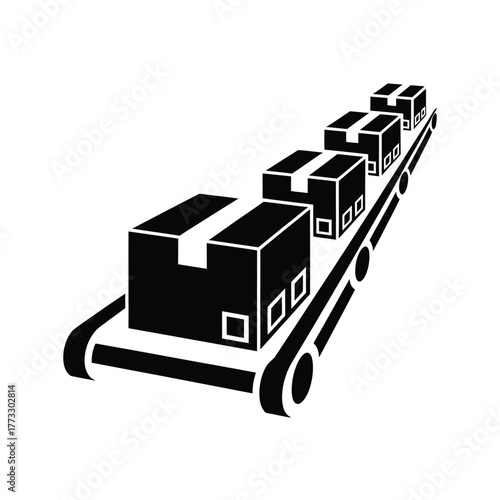 Cardboard boxes moving on a conveyor belt in a factory