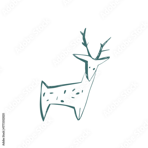 Minimal hand drawn deer with antlers in modern scandinavian style simple forest animal illustration for winter and holiday design
