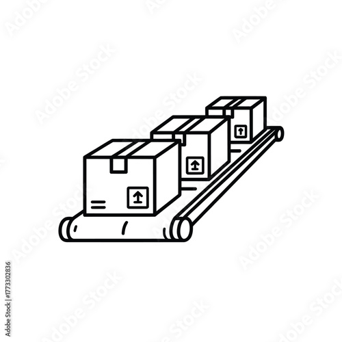 Cardboard boxes moving on a conveyor belt in a factory line