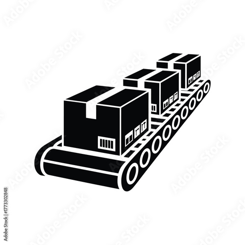 Cardboard boxes moving on a conveyor belt in a factory