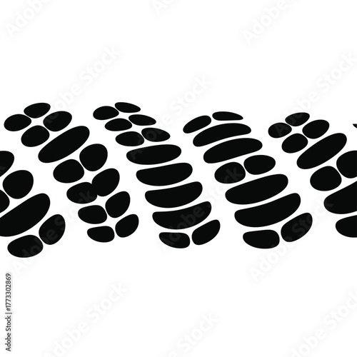 Abstract black organic shapes winding pattern on white background