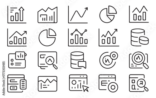  Collection of hand drawn business analytics and data visualization icons for presentations and reports