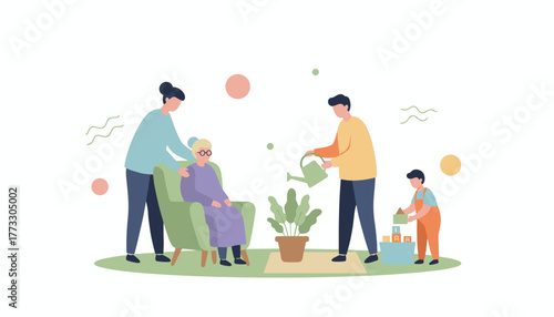 Multigenerational family providing care and comfort at home Love support and bonding