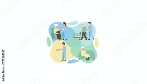 Professional caregivers assist elderly residents with daily care and support