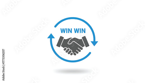 Win win words with cycle arrows and handshake vector icon. WIN-WIN Situation symbol. Collaborate partnership deal illustration.