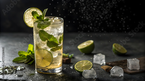 Wallpaper Mural mojito cocktail on black background, frozen summer, the refresh edit, frost & flavor, zesty dreams Torontodigital.ca