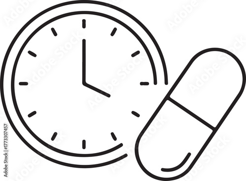 Time to take medication icon symbol representing health and timely treatment