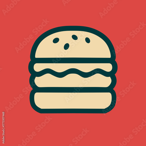 Outline Simple Delicious Burger Fast Food Meal Isolated Illustration