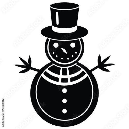 Black and White Snowman Graphic Icon for Winter Holiday Celebrations and Designs