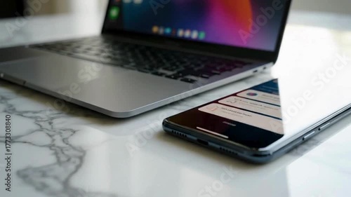 Wallpaper Mural Laptop and Phone Side by Side, Tech Devices for Productivity, Laptop & Phone on Desk Torontodigital.ca