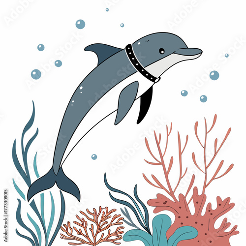 Dolphin with collar isolated on white