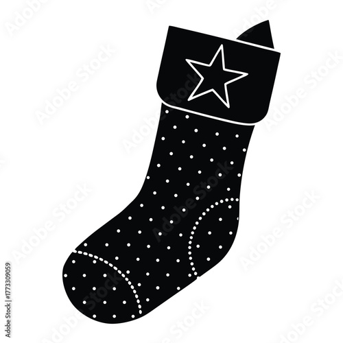 Festive Christmas Stocking Illustration in Black and White for Holiday Decor