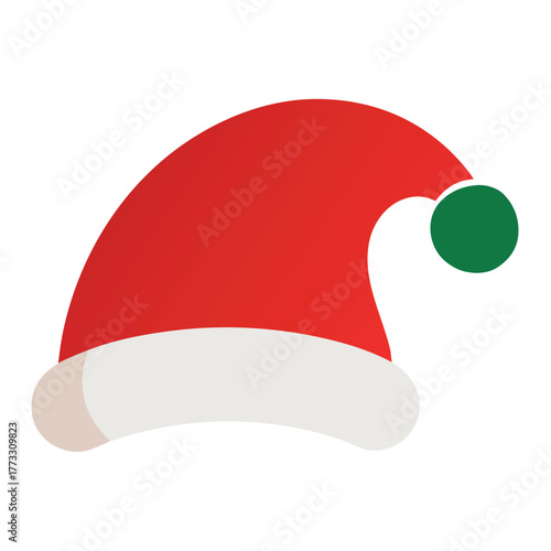 Festive Santa Claus Hat with Green Pom Pom and White Trim Illustration