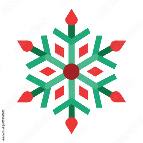 Geometric Christmas Snowflake Illustration in Festive Green and Red Colors a Cheerful Design