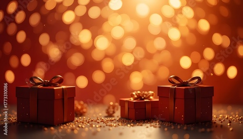 christmas gift box red golden bokeh holiday celebration