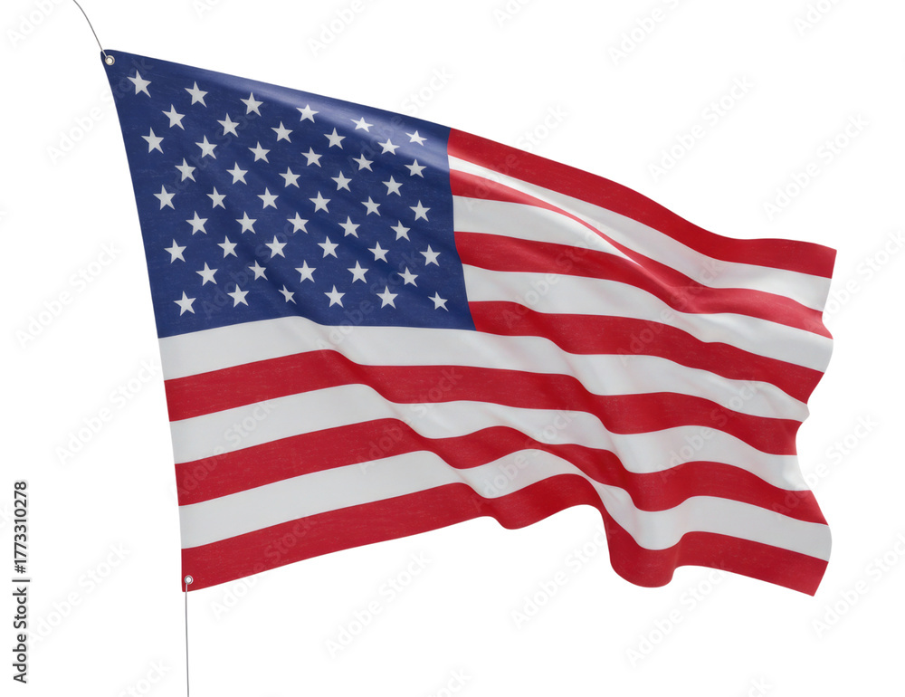 Fototapeta premium American flag waving transparent background cutout png