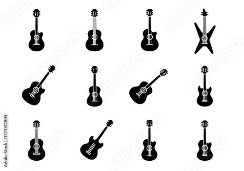 A Collection of Guitar Silhouettes in Vector Format