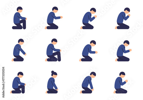 Praying Positions Diverse Collection of People on Knees Offering Solace, Gratitude, and Seeking Guidance