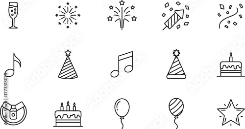 Party icons for festive celebrations and merry events
