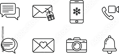 Icon set for communication and winter holiday sale