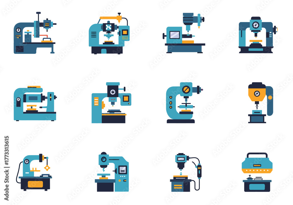 Obraz premium Collection of Flat Vector Milling Machine Illustrations