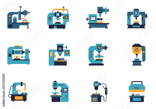 Collection of Flat Vector Milling Machine Illustrations