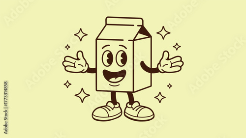 Cartoon milk carton character with happy face and outstretched arms vector illustration