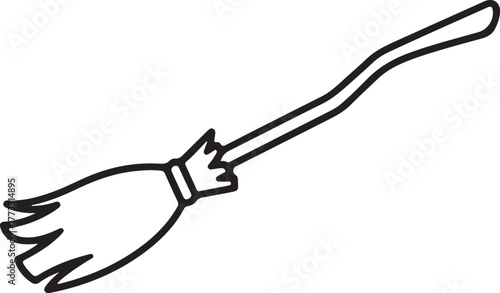 Minimalist Witch Broomstick Icon – Halloween Magic, Cleaning Tool, Vector Line Art