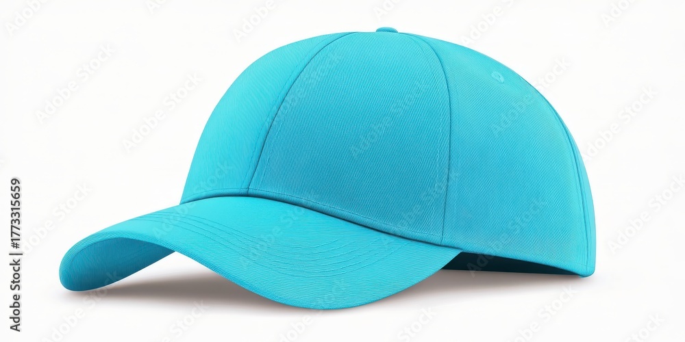 Fototapeta premium Blue baseball cap casual fashion style accessory on white background. Headwear and hat for sport or trendy apparel. Modern design, clean template, blank object, perfect for youth or adult clothing