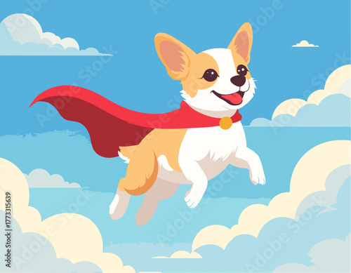 Cute Flying Superhero Dog Vector Illustration