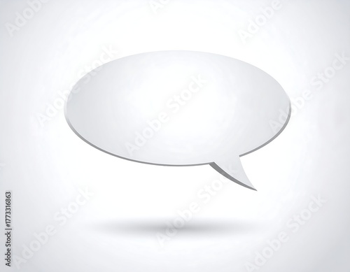 Glossy white oval speech bubble graphic floating on a light background