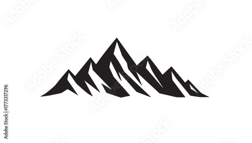 Minimalist black mountain range icon - sharp peaks logo design on white background.