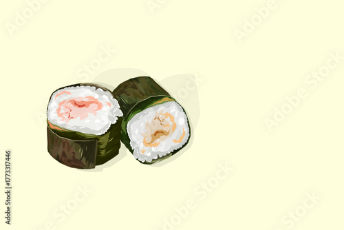 two pieces of traditional sticky rice lemper wrapped in leaves with a green background
