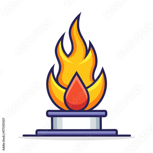 Stylized illustration of a gas burner flame with a red droplet