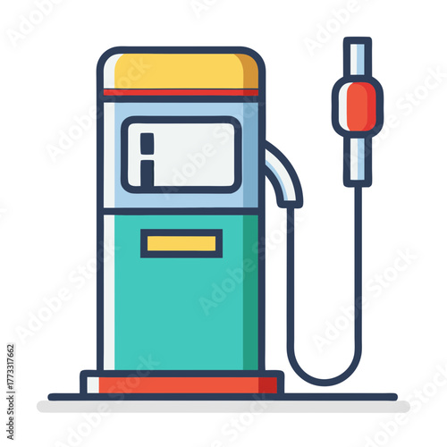 Modern flat design gas pump icon with hose and nozzle on a white background