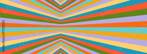 Retro 90s style optical illusion with psychedelic distorted grid. Abstract Y2K and groovy Y3K background with corner lines in orange, teal, lavender, red, yellow, and green tones. Vector bg