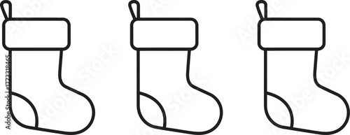 Three Christmas stockings illustration in outline style